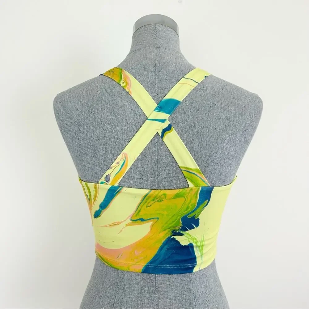 Nike Yellow and Blue Swirl Marble Aurora Bra Top‎